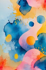 Poster - Colorful abstract watercolor art with vibrant shapes and dynamic splashes on textured background