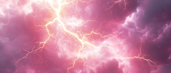 Wall Mural - Pink lightning storm sky; energy, power, design