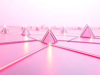 Poster - Pink pyramids network, glowing lines, abstract background, tech concept