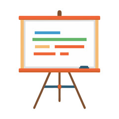 Poster - A whiteboard stands on an easel, showcasing colorful lines and notes relevant to an ongoing team project. This setting promotes collaboration and brainstorming in the office
