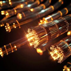 Poster - A visually striking image of illuminated fiber optic cables glowing against a dark background, representing technology digital and connectivity.