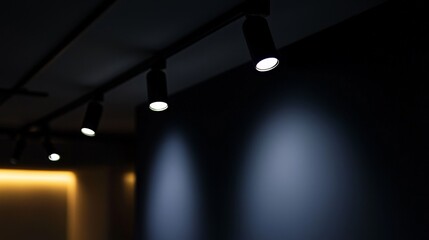Poster - Illuminating the dark ambience with track lighting enhances the mood and depth of the space perfectly suited for relaxation or creative endeavors