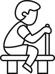 Poster - simple line drawing of a young boy sitting on a bench, resting and holding onto the bench support