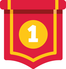 Poster - Red and yellow pennant celebrating victory, featuring the number one, symbolizing achievement and first place