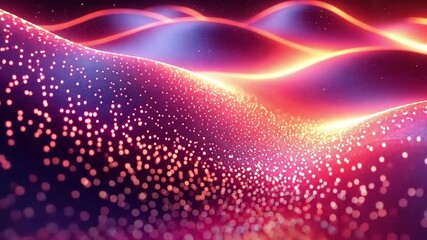 Leinwandbilder - Vibrant Energy Flow: Abstract digital art depicting a mesmerizing landscape of glowing, undulating waves with embedded particles, creating a sense of dynamic energy and vibrant color. 