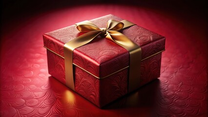 Wall Mural - A Luxurious Red Gift Box with a Golden Ribbon, Ready for Giving