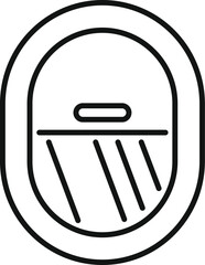 Poster - simple black and white line icon of an airplane window with a closed sunshade, representing air trav