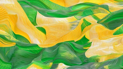 Poster - Vibrant Abstract Visuals of Cell Membranes in Green and Yellow Waves