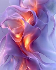 Poster - Abstract representation of flowing fabric in soft pastel shades, featuring vivid orange highlights against a background of gentle purple tones, creating a sense of movement and fluidity.