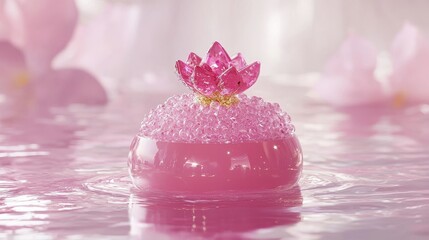 Poster - Charming Bespoke Designs of Pink Lotus and Beads in Serene Water Setting