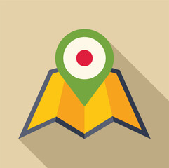 Poster - location pin with japanese flag marking place on map, concept of travel and navigation