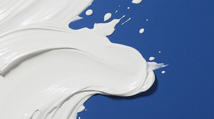 Poster - Creamy Swirl on Cobalt: An abstract image of a thick, creamy white substance swirling dynamically against a deep cobalt blue backdrop. The texture is rich and smooth.