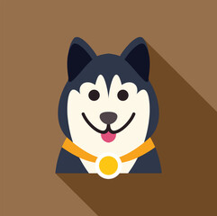 Wall Mural - Illustration of a smiling siberian husky dog wearing a medal and collar in flat design style