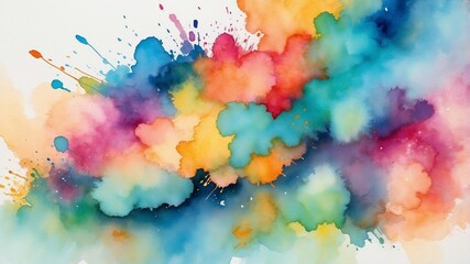Poster - Vibrant abstract watercolor painting showcasing splashes of color in a dynamic composition