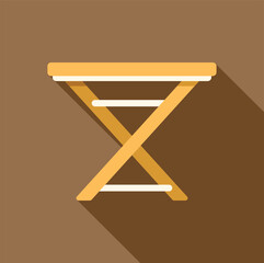 Poster - simple folding table icon on brown background, symbolizing portable furniture for outdoor events, pi