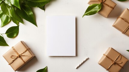 Poster - White paper sheet tied with a brown ribbon for gift wrapping or decorative purposes