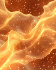 Poster - A mesmerizing wave of golden and orange hues flows gracefully, creating a dreamy and ethereal atmosphere filled with shimmering light particles.
