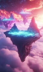 Poster - Surreal Floating Islands in a Dreamy Landscape with Vibrant Colors and Ethereal Atmosphere