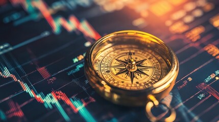 Poster - A Golden Compass on a Financial Chart Representing Navigation in Business and Investment Decisions