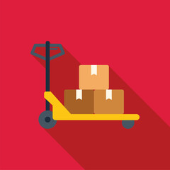 Poster - warehouse logistics operation showing a hand truck carrying cardboard boxes, ideal for supply chain,