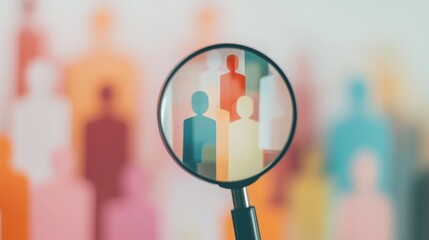Poster - Close-Up View Through Magnifying Glass of Silhouettes and Figures Representing Diversity and Community in Soft Focus Background