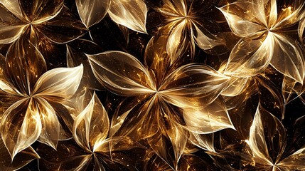 Wall Mural - Golden fractal flowers, dark background, elegant design, website backdrop