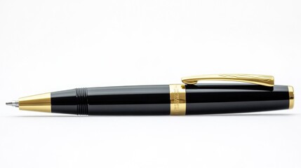 Poster - A black and gold pen sitting on a white surface, great for business or personal use