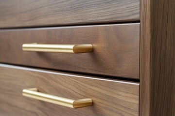 Poster - A close-up shot of a wooden cabinet with ornate brass handles