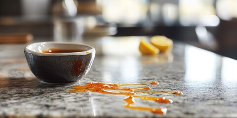 Poster - A single cup of coffee sitting on a kitchen counter