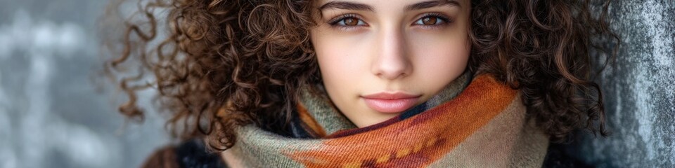 Poster - A close-up shot of a woman's face and neck, covered with a scarf
