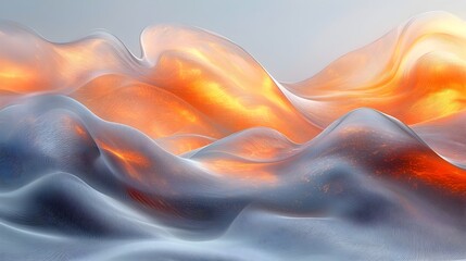 Poster - A mesmerizing abstract representation of flowing waves in ethereal hues, blending warm oranges with cool blues, creating a serene and dynamic atmosphere.