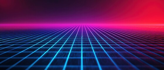 Poster - Futuristic grid landscape with neon colors and vibrant gradients creating a digital feel.