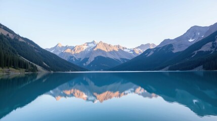  Serene Mountain Lake with Reflection Under Clear Blue Sky
