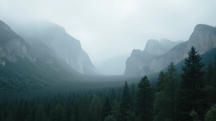  Misty Mountain Landscape with Pine Forest and Foggy Atmosphere