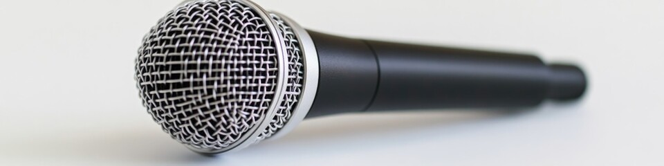 Poster - A close-up shot of a microphone on a white surface
