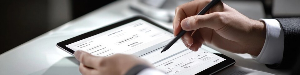 Poster - A person holding a pen and writing on a tablet, great for education or personal use