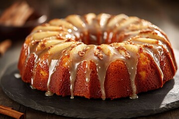 Poster - A single serving of bundt cake sits on a black plate, ready to be served