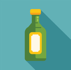 Poster - green bottle with yellow cap and blank label casting a long shadow over a teal background, ideal for