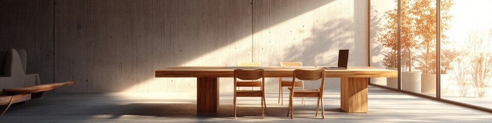 Poster - A simple wooden table and chairs in a cozy room setting