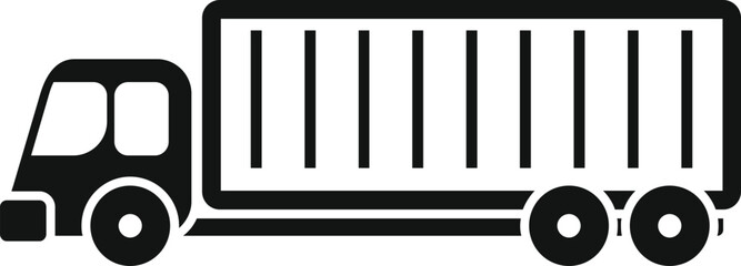 Poster - simple black and white icon of a truck carrying a cargo container, representing shipping, freight, a