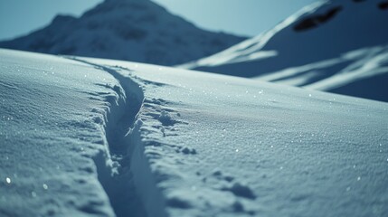 Wall Mural - A snowy mountain with visible tracks indicating recent hiking activity