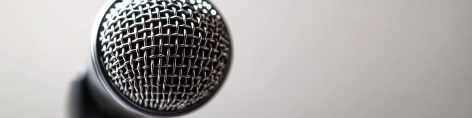 Poster - A close-up view of a microphone on its stand, ideal for use in music, audio or technology contexts