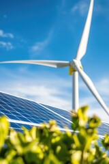 Poster - A combination of renewable energy sources with a wind turbine standing next to a solar panel