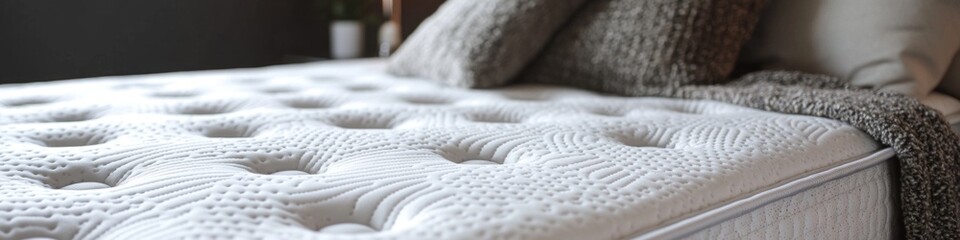 Poster - A close-up view of a mattress on a bed, perfect for use in interior design, home decor, or lifestyle photography