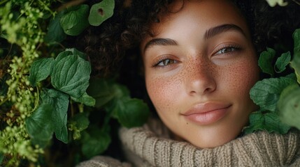 Poster - A detailed shot of someone's facial features, featuring distinct freckles