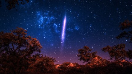 Wall Mural - night sky, shooting star over trees, stars, galaxy, nature photography, travel