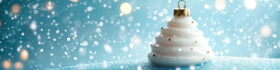 Poster - A white Christmas ornament sits on top of a snow-covered ground, perfect for winter scenes and holiday decorations