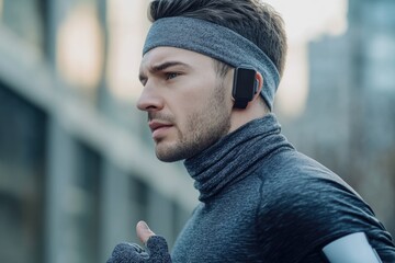Poster - A person wearing a headband and holding a cell phone