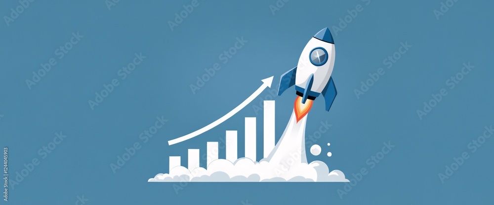 Growth and innovation depicted through a rocket taking off against a ...
