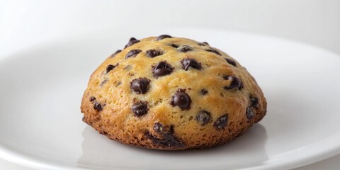 Poster - Freshly baked chocolate chip muffin served on a clean white plate, perfect for breakfast or snack